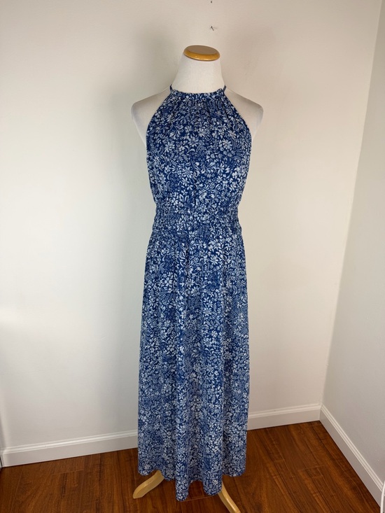 Madewell Smocked Halter Midi Dress Blue Floral Size 2 - Picture 4 of 9